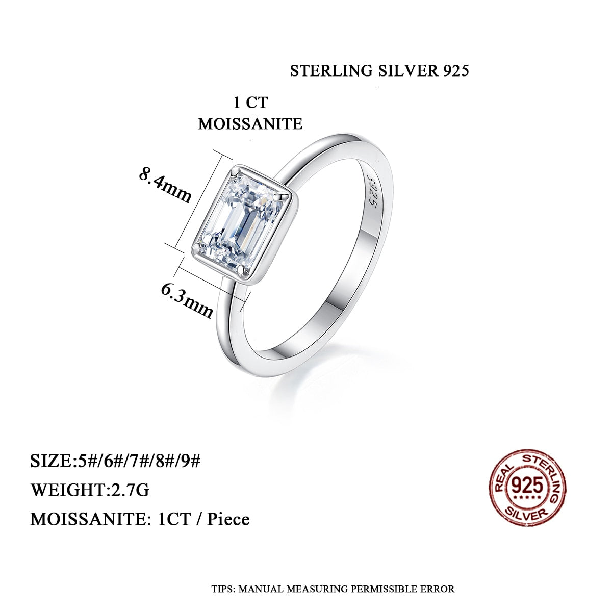 Bella Classic Emerald Cut Moissanite Diamond 1CT Ring